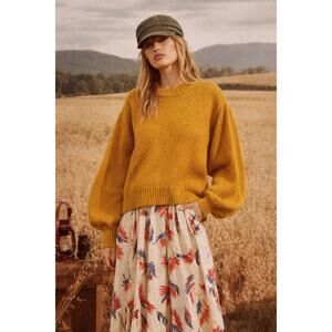 The GREAT. Lambswool Chunky Knit Jumper Yellow Sweater Balloon Sleeve 1 Small